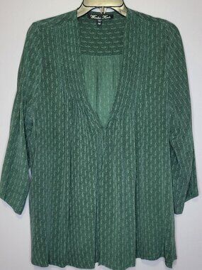 Winter Kate Green Silk Boho Paisley Print Peasant Blouse Medium Long Sleeve